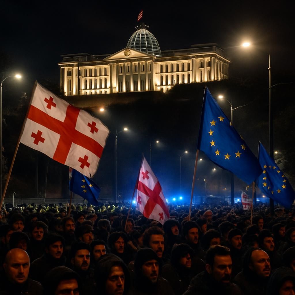 en géorgie, des dizaines de milliers de manifestants affrontent la police dans une tentative de prise d'assaut du palais présidentiel, marquant une escalade majeure des tensions politiques.