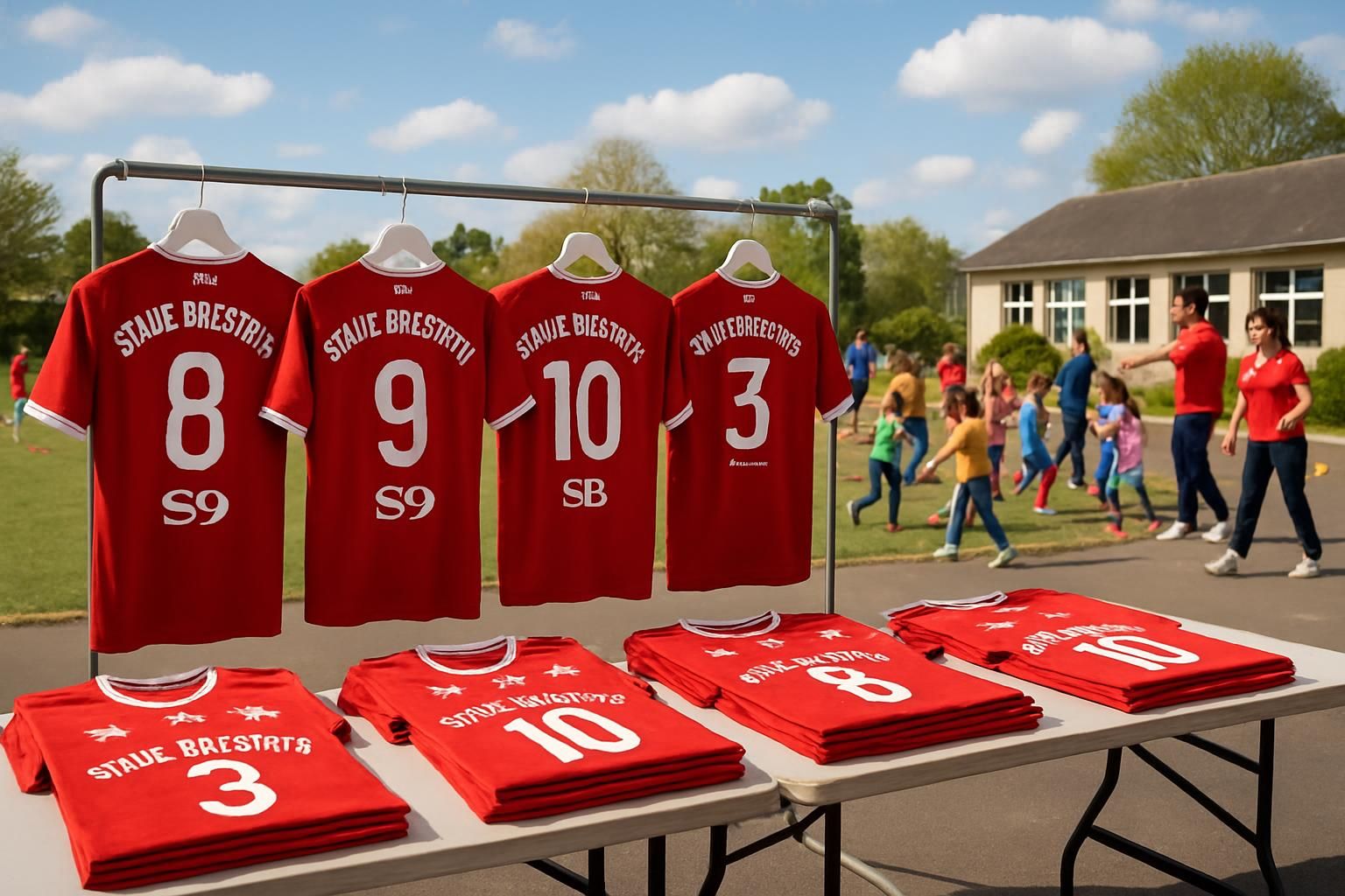 Préparation des maillots du Stade Brestois sous un ciel printanier et mobilisation active dans les écoles