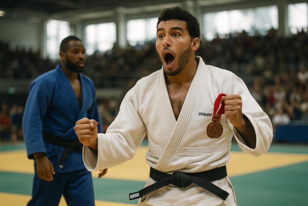 découvrez la performance impressionnante de boulemtafes, l'étoile montante du judo, qui remporte la médaille de bronze après un combat surprenant contre gaba.