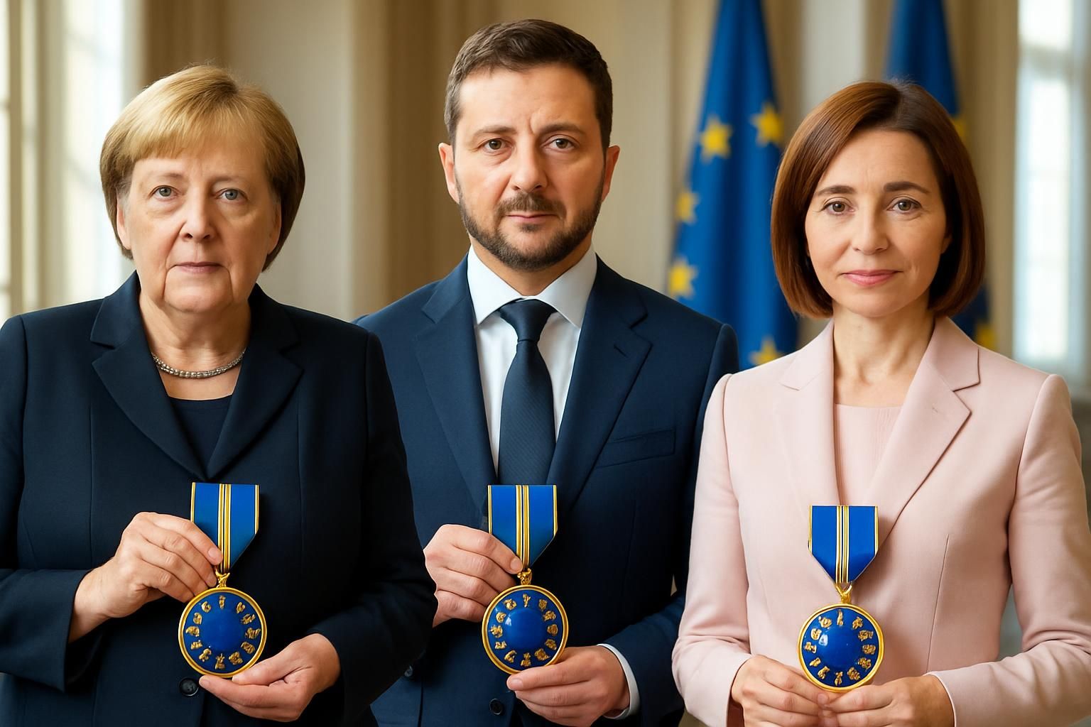 Angela Merkel, Volodymyr Zelensky et Maia Sandu parmi les tout premiers récipiendaires de l’Ordre européen du Mérite